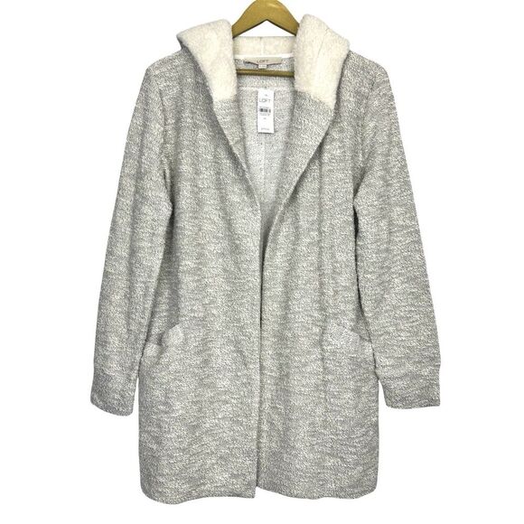 LOFT Womens Sherpa Lined Hooded Open Front Cardigan Size M Neutral Color Pockets - Picture 4 of 10